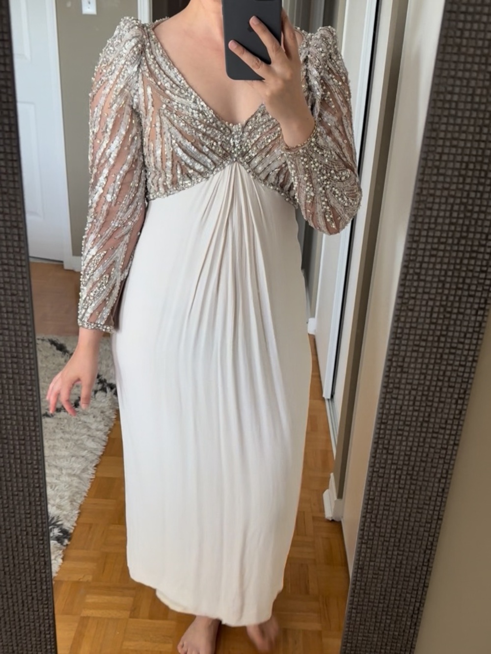Sequin and Bead Embellished Long Sleeve Dress